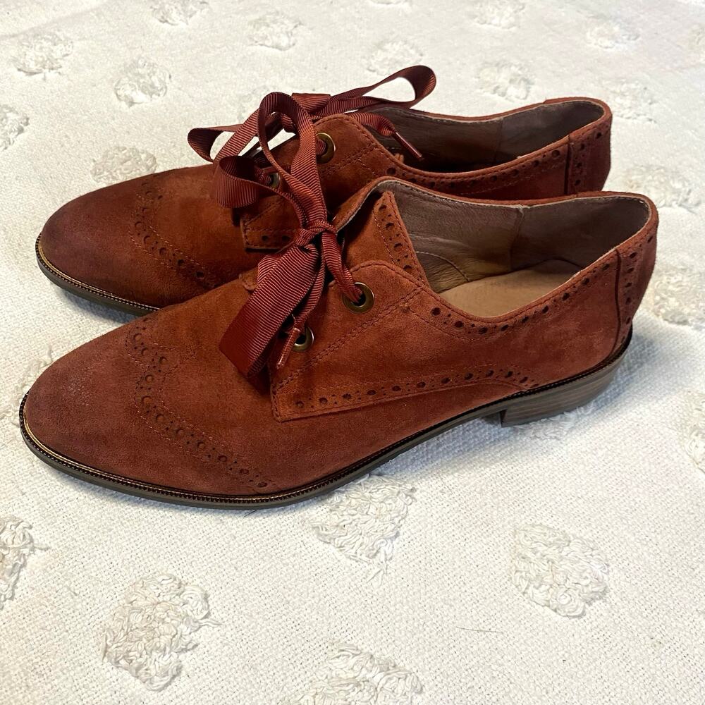 Sundance Orange Suede Ribbon Lace Up Oxford Shoes Women’s Size 7 Preppy Academia